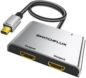 SWITCHFLUX Mini DisplayPort to Dual HDMI Adapter | 4K@60Hz HDMI Splitter Extended Display for Windows [Thunderbolt1/2 Compatible] for MacBook Pro/Air, iMac, Mac mini, Surface Pro