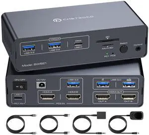 FQuanmap KVM Docking Station USB C KVM Switch 2 Monitors 2 Computers HDMI 4K60Hz EDID Dual Monitor Switcher for Laptop and PC Share 13 in 1 Dock