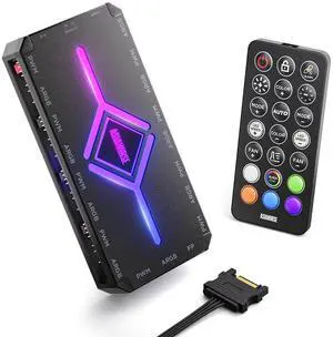 AsiaHorse [Upgraded]ASH-S1 ARGB Fan Hub Controller-9-Port PWM & 5V Addressable ARGB Hub with Remote Control, Supports 20 Preset Effects & Color-Learning Mode, Aura Sync Compatible, for Custom PC Build