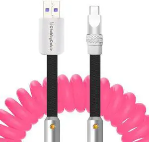 chubbycable Colorblock Chubby - Spring Braided Silicone Charge Cable Coiled USB C Cable Fast Charging Type C Charger Cord for Car, Pink+Black, USB-A to Type-C, 2.29FT-3.6FT