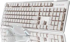 SEUNKWANG V3 Wireless Keyboard and Mouse with Single Backlit, Metal Panel, Bluetooth/2.4G Rechargeable Computer Keyboard and Mouse Combo Silent Light up Full Size Cute Keyboards-White