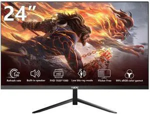 YXPC 24 inch Computer Gaming Monitor 100Hz,Built-in Speakers,1080P Display,Ergonomic Tilt Home Office Gaming Monitor,HDMI,VGA Port,Sync Visual Experience for Work & Play Support Wall Mount Install