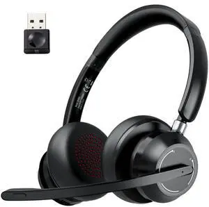 Blue Air Wireless Headphones with Microphone, Bluetooth Headset with Noise Cancelling Mic & USB Dongle & Mic Mute, 40H Playtime, Powerful Sound, for Work Meetings Calls Computer Laptop PC Phone