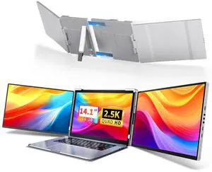 Fzaqwen Triple Screen Laptop Monitor Extender - 2.5K QHD IPS Triple Portable Monitor for Laptop 13.3-17 Inch, Plug Play and Compatible with MacOS/Wins/Chrome/Dex (Silver)