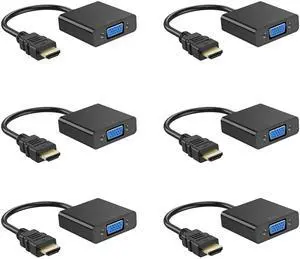 YGKSAA Half-Dozen HDMI to VGA Adapter, 6PCS HDMI to VGA Unidirectional Converter (Male to Female), Compatible with Computers, desktops, laptops, PCs, Monitors, projectors, HD TVs