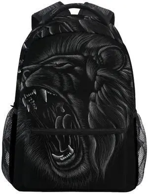 ALAZA Hand Drawn Black Lion Roaring Large Backpack Laptop iPad Tablet Travel School Bag w/Multiple Pockets for Men Women College