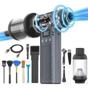 Electric Air Duster - Vacuum 2 in 1 Cordless 300000rpm 8000mAh 120m/s Mini Turbo Fan Blower, Keyboard Computer Car Cleaner, Replaces Compressed Air Duster
