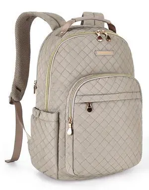 LIGHT FLIGHT Travel Laptop Backpack Women, 15.6 Inch Anti Theft Laptop Backpack with USB Charging Hole Water Resistant Casual Daypack Computer Backpack for Work, Warm Gray