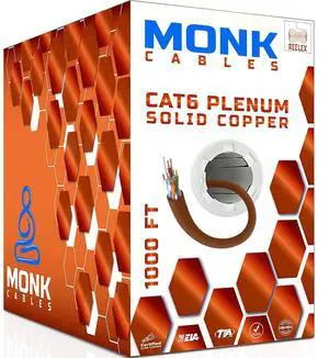 MONK CABLES | CAT6 Plenum Cable 1000ft | 100% Pure Copper | UTP, 23AWG, 550MHz | DSX-8000 Certified | Most Certified Cable of The Whole Market (Brown)