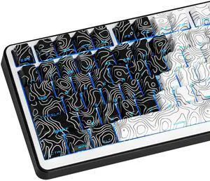 GEKUCAP 131 Keys PBT Keycaps Cherry Profile Side Printed Keycaps Dye Sub Shine Through Custom Keycaps Black White Topographic Keyboard Keycap Set for Cherry Gateron MX Switches Mechanical Keyboard