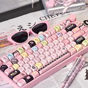 mintcaps Keycaps - 132keys Cute Keyboard Keycap PBT Pink Keycaps 60 65 75 100 Percent, MOA Profile Dye-Sublimation Custom Keycap for Cherry Gateron MX Swithes Mechanical Keyboards