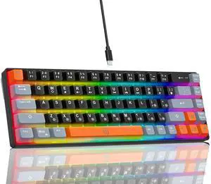 Snpurdiri 60% Percent Gaming Keyboard, Compact RGB Backlit Small Gaming Keyboard for Windows, PC, Laptop (68 Keys, Black-Grey-Orange)