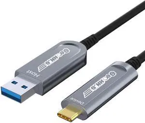 USB A to USB C Fiber Optic Extension Cable 50M/165FT, USB 3.2 10Gbps Long Distance Active Optical USB C GEN2 Cable for VR/AR, Quest2, Webcam, Camera, Mini PC and More - Grey