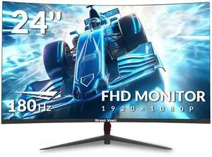 Great voell 24 Inch Curved Gaming Monitor, 180Hz/144Hz FHD 1080P, 120% sRGB, 1ms, AMD FreeSync, Low Motion Blur, VESA Wall Mount, HDMI 1.4 & DP 1.2  Black