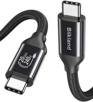 Silkland Long USB 4 Cable for Thunderbolt 4 [15FT/4.5M], 20Gbps Data Sync, 5K@60Hz, 240W Fast Charging, USB C Thunderbolt Cable, Compatible for MacBook, iPhone 16, iPad, SSD, Docking, eGPU, Black