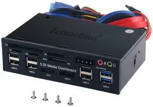 Tccmebius TCC-QL5E 5.25 Inch PC Multifunction Dashboard Media Front Panel, with SATA e-SATA Dual USB 3.0 6 Port USB 2.0 Audio Ports and Five-in-one Card Reader