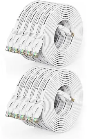 Cat 6 Ethernet Cable 10ft (10 Pack) (at a Cat5e Price but Higher Bandwidth) Flat Internet Network Cables - Cat6 Ethernet Patch Cable Short - White Computer LAN Cable with Snagless RJ45 Connectors