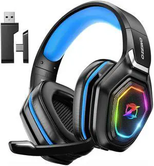 Ozeino 2.4GHz Gaming Headset Wireless with Flip Mic for Ps5, Ps4, PC, Gaming Headphones with RGB Light, 40Hr Battery Bluetooth Headset for Laptop, Mobile, Mac