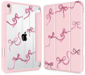 May Chen Slim Case for iPad mini 7 (A17 Pro, 7th Generation) 2024 / iPad mini 6 (6th Gen) 8.3 Inch, [Built-in Pencil Holder] Shockproof Cover Clear Clear Back Shell Auto Wake/Sleep, Pink Stars Bow