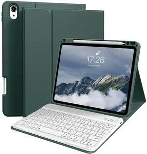 kenke for iPad Air 11 Inch M3/M2 (2025/2024), iPad Air 5/4th Gen (2022/2020) 10.9 Inch Case with Keyboard, Detachable Wireless Bluetooth with Right Side Pencil Holder & Groove (Dark Green)