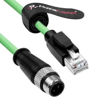 Alvin's Cables M12 D-Code 4 Pin Male to RJ45 Ethernet Cable High-Flex for Industrial Camera Sensor, Automation Application 3.3ft/1m Green
