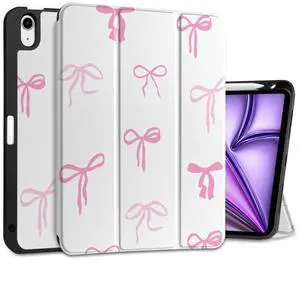 DONGKE for iPad Air 11 Inch Case M3 2025 / M2 2024 & iPad Air 5th 2022 / 4th Generation 2020 10.9 Inch, Ultra Thin Soft TPU Back Cover with Pencil Holder Support Auto Wake/Sleep, Pink Bows