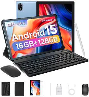 DOOGEE U10(2025) 10 inch Tablet with Keyboard, Android 15 Tablet 16GB+128GB/2TB Expand, 2.0GHz Quad Core Gaming Tablets,5060mAh,1280x800 IPS HD Touchscreen,WiFi 6,Dual Camera,BT5.0,Widevine L1,Gray