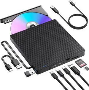 External CD DVD Drive for Laptop, USB 3.0 Optical Disc Drive,4 USB Ports and 2 TF/SD Card Slots,Portable CD/DVD Burner CD ROM External DVD Drive for Laptop Desktop PC Windows 11/10/8/7/XP Linux Mac OS
