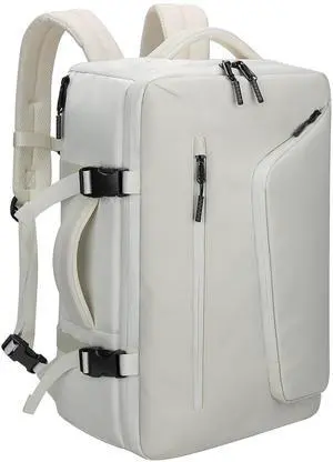 SWICKY Vacuum Backpack with Pump, 40L Vacpack Backpack Compression Seal Bag System, Water Resistant Laptop Carry-On Luggage for Women & Men, Ideal for Travel, Business, WorkWhite