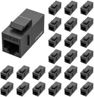 FGB 10 Gbps CAT6A RJ45 Keystone Coupler 25-Pack, CAT6A Keystone Jack, Ethernet Coupler Female to Female UTP for Cat6a/Cat6/Cat5e/Cat5, Black