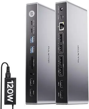 PULWTOP Displaylink Docking Station, USB C DisplayLink Dock Dual Displays for MacBook M1/M2/M3/M4 Windows, 4K@60Hz Displaylink Dock with 2 HDMI, 2 Display Port, 2USB C Data, 6 USBA, Ethernet, Audio