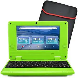 Fwmntu 7" Portable Small Laptop, Android 12.0 OS with 2GB RAM 32GB ROM,Processor A133P Type-C 5V 2A Mini Laptop Notebook for Kids(Green)