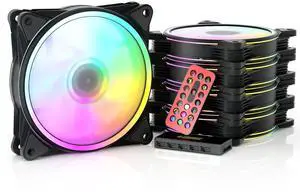Asiahorse 120mm RGB Fans with Fan Hub and Remote, 24 Independently LEDs Four Lighting Loops PC Case Fans, Motherboard SYNC and PWM Control, Eclipse GF Fan 5Pack (Black)
