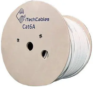 iTechCables, Cat6a Plenum 1000ft CMP Rated Pure Copper, 750Mhz, Solid Ethernet Cable, 23AWG, 10 Gigabit Ethernet Cable, Unshielded Twisted Pairs (6a UTP) (White)