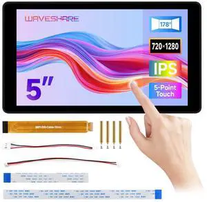 Waveshare 5inch DSI Capacitive Touch Display, Compatible with Raspberry Pi 5/4B/3B+/3A+, 720 × 1280, IPS, Optical Bonding Toughened Glass Panel, DSI Interface, 5-Point Touch, Aluminum Alloy Case