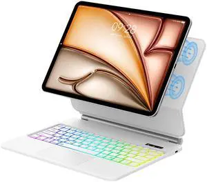 WINCHKING Magic Keyboard iPad Air 13 inch M3 2025/M2 2024, iPad Pro 12.9 Case with Keyboard, Upgraded Glass Trackpad, Floating Cantilever Magnetic Stand, Rainbow Color Backlit, US English - White