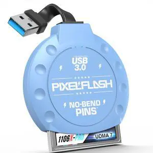 PixelFlash CF Card Reader (Blue) - Compact Flash Memory Card Adapter with Cabled USB 3.0, 5GB/s File Transfer, No-Bend Pins, Supports UDMA-7, Anti-Slip & Anti-Scratch, Compatible to Most Brands & OS