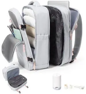 Vacuum Seal Backpack with Air Pump Expandable Vacuum Compression Backpack Airback Vacpack Laptop Backpack Flight Approved Space Saver Bags Storage with Vacuum Seal System Carry-On Luggage Grey