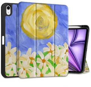 MEEgoodo Case for iPad Air 11 inch (M3) 2025/ (M2) 2024, Cover for iPad Air 5th Generation/iPad Air 4th Generation 10.9 inch 2022 2020, Tablet Cases with Pencil Holder, Summer Flowers