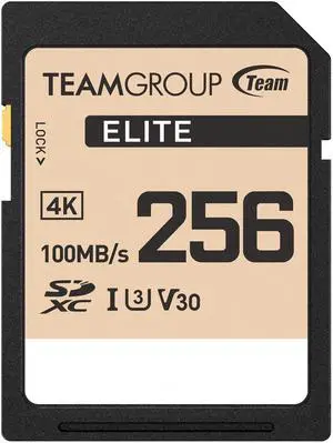 TEAMGROUP Elite 256GB UHS-I U3 V30 UHD Read Speed up to 100MB/s SDXC High Speed 4K Memory Card Compatible with Canon Sony Nikon Panasonic FUJIFILM Digital Camera TESDXC256GIV3069