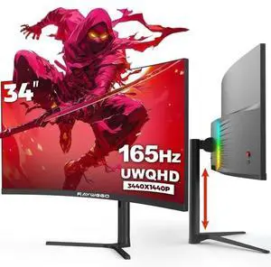 Raywego 34 Inch Ultrawide Monitor 3440 x 1440P Curved Gaming Monitor,Swivel/Height Adjustable,21:9 Aspect Ratio with RGB Backlight,165Hz 127% sRGB 4000:1 Contrast Ratio,PIP/PBP Black,2026