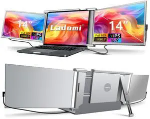 Laptop Screen Extender, 14" FHD 1080P IPS Laptop Monitor Extender, 315° Rotation Triple Portable Monitor for 13.5" -16.5" Laptops, Type-C/HDMI/USB-A Plug & Play for Wins, Mac, Android, Switch