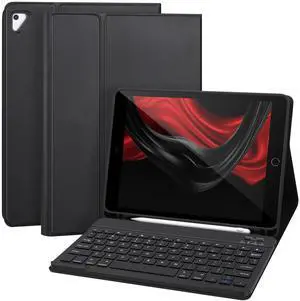 APHBZGE for iPad 6/5th Generation Case with Keyboard 2018/2017,Detachable Bluetooth Keyboard case for iPad Air 2/1,iPad Keyboard Case 9.7 inch with Pencil Holder,Square Keycaps,Black