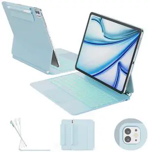 RAYMCRAFT for iPad Air 13 inch Case with Keyboard (M3,2025 / M2,2024), iPad Pro 12.9 (6th/5th/4th/3rd Gen) Magic Keyboard, Springy Backlit Keys, Stain-Resistant Surface, Multi-Touch Trackpad, Blue