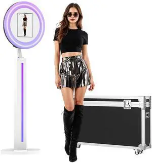 Portable iPad Photo Booth Compatible with Any iPad, 2 Months ChackTok VIP, Selfie Photo Booth with Adjustable Ring Light and Flight Case,RGB Music Sync Light, for Weddings, Parties, Events