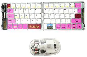 Wireless BT Foldable Keyboard and Mouse Combo,Ultra Slim, Rechargeable, Silent, Portable Travel Keyboard for Laptop, Tablet,Phone (Pink)