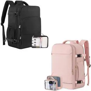 Sinaliy Backpack (Black & Pink), Flight Approved Personal Item Travel Backpack, Carry On Backpack with Multi-Pockets, College Bag, Hiking Waterproof Backpack, Business Backpack with USB Charging Port