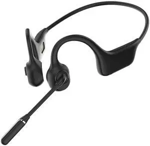 RR SPORTS Bone Conduction Audio Gear with Mic & Mute,Open-Ear Design, Noise-Canceling Rotated Boom Mic, Bluetooth 5.3,Wireless Sound System for Meetings, Running, Truckers & Customer Service(Black)