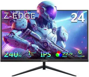 Z-Edge 24 inch 240Hz 165Hz Gaming Monitor, FHD 1080p, MPRT 1ms, IPS Monitor Gaming, 350nits, 16.7M Colors, 99% sRGB, UG24PJ Frameless Bezel, DP x1, HDMI x1(Black)