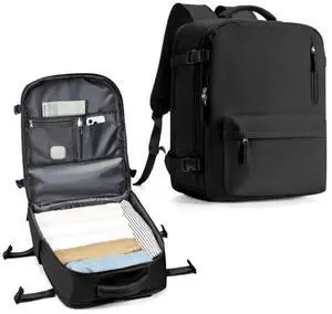 WONHOX Travel Backpack Women,Carry On Backpack Flight Approved 18x14x8 inches Bag Spirit Airlines Personal ltem,College Sports Hiking Rucksack Waterproof Casual Daypack Laptop Blackpack Men,Black